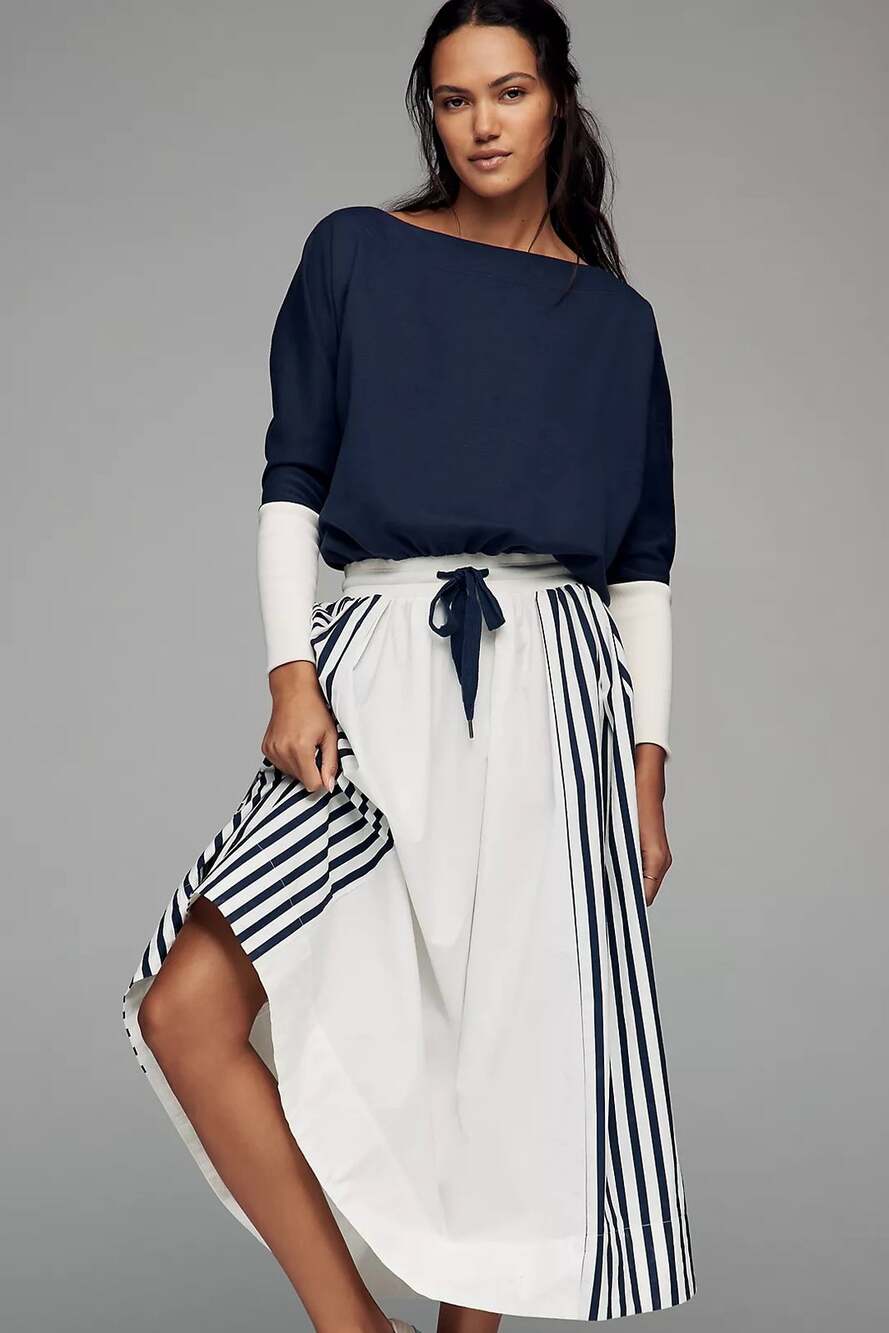 New Anthropologie Daily Practice Twofer Long-Sleeve Maxi Dress $148 MEDIUM Navy
